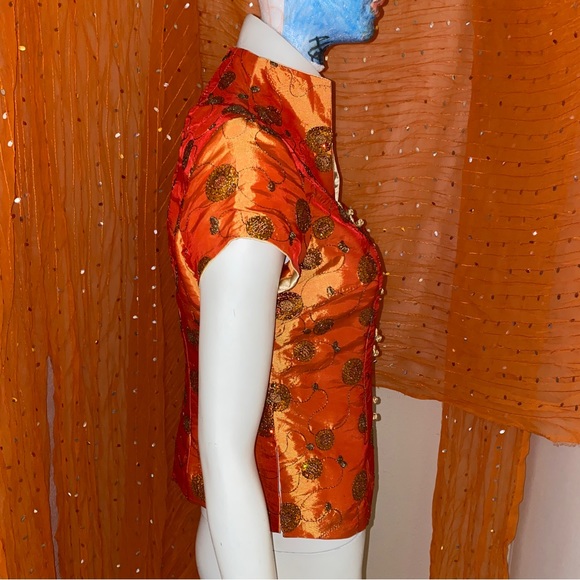 Stunning Orange Asian Inspired Top - Picture 5 of 11